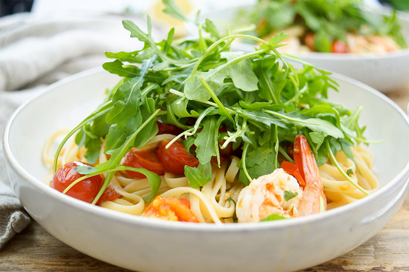 Rezept - Linguine (gesunde Vollkorn- oder Dinkelnudeln) mit Garnelen