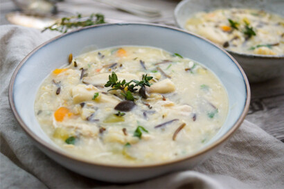Hühner-Reis-Suppe mit Pilzen Rezept, Low Fat von Elle Republic