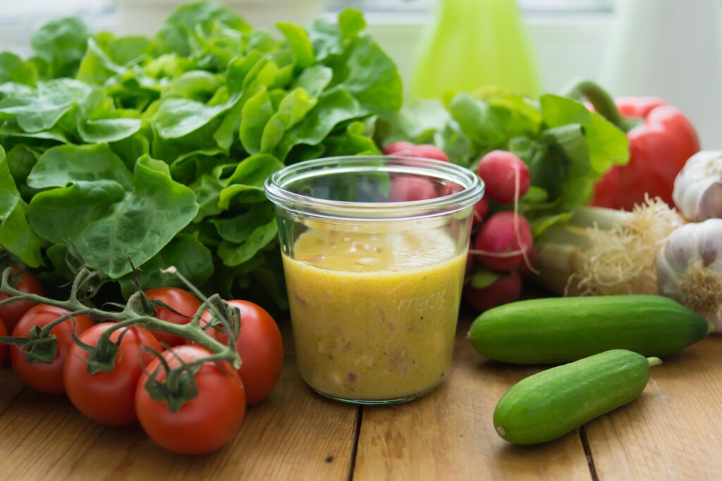 French Dressing und Salat Gemüse