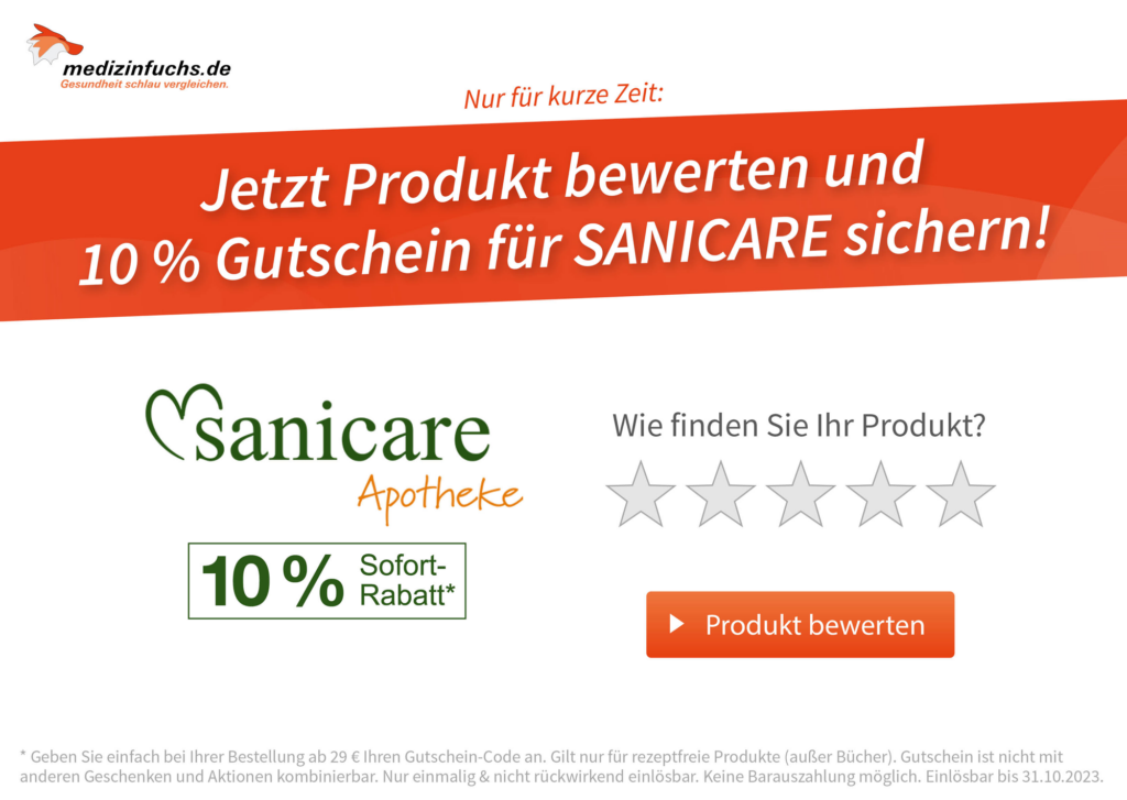 Jetzt Produkt bewerten und 10% Gutschein* für Sanicare sichern!